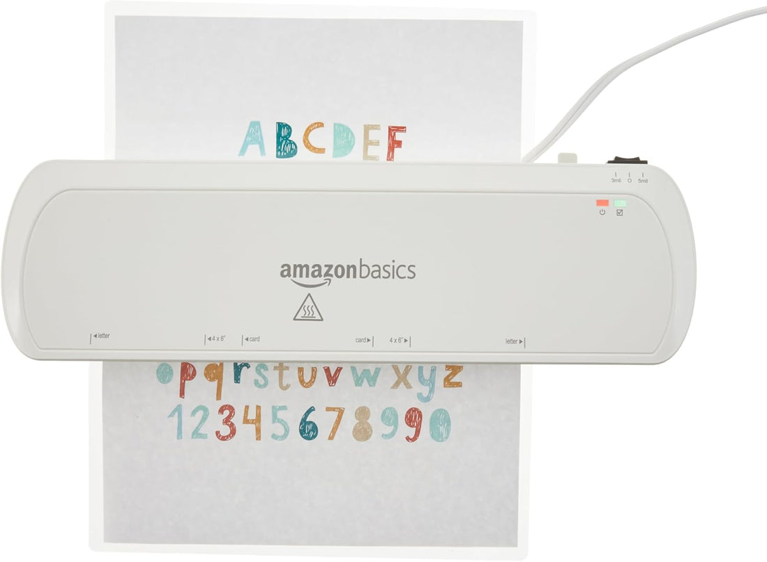 Amazon Basics 9" Thermal Laminator – Easy-to-Use Laminating Machine for Documents & Photos, Home, Office, School, White